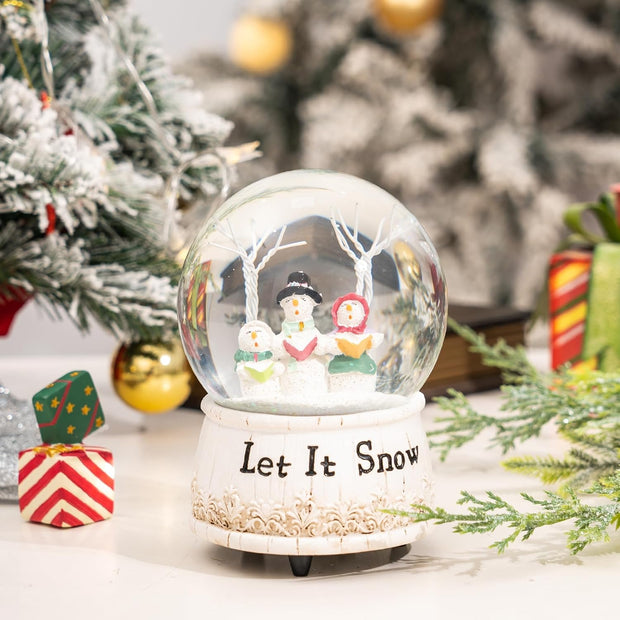 Snow Globe with Music, Christmas Decorations for Home, Glitter Spinning Glass Water Globe with Three Snowmen Sing, for Kids and Women