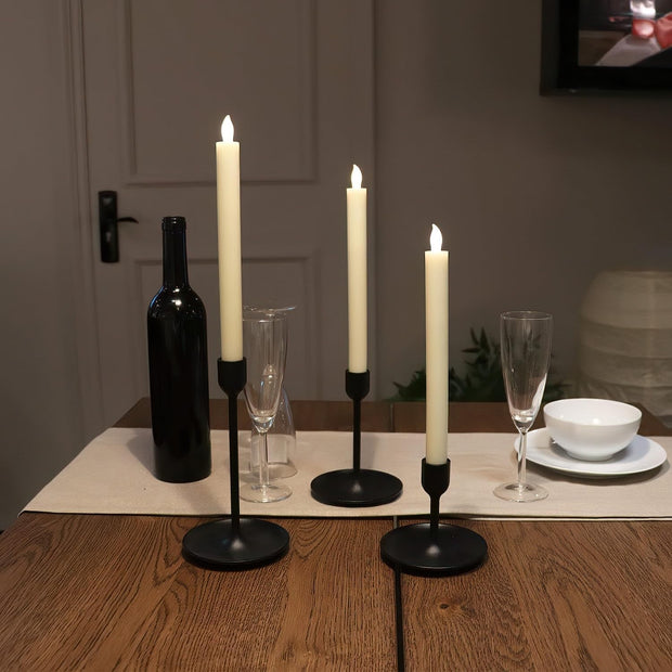 10" Ivory Flameless Taper Candles with Timer, Battery Operated Dinner Candlesticks, Push-Activated, Textured Wax Finish, Warm White Light, Remote & 10 Batteries Included - Set of 5