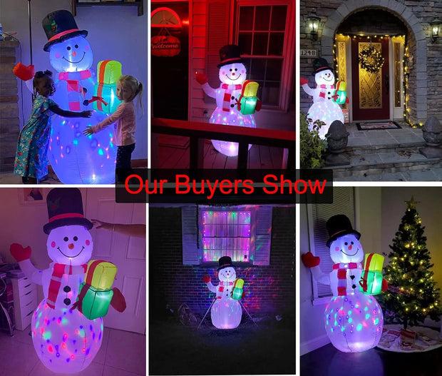 5FT Christmas Inflatables Snowman Outdoor Yard Decor with Rotating LED Lights Christmas Blow up Decoration Garden