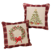 Set of 2 Holiday Wreath and Christmas Tree Throw Pillows