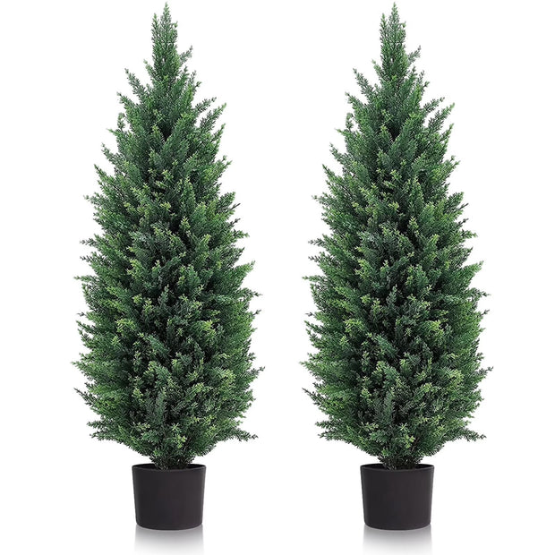 Artificial Cedar Tree 2 Pack 3 Ft Outdoor Faux Plants Artificial Topiary Fake Tree UV Rated Potted Plants Decor Faux Pine Tree for Perfect Housewarming Gift