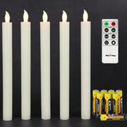 10" Ivory Flameless Taper Candles with Timer, Battery Operated Dinner Candlesticks, Push-Activated, Textured Wax Finish, Warm White Light, Remote & 10 Batteries Included - Set of 5