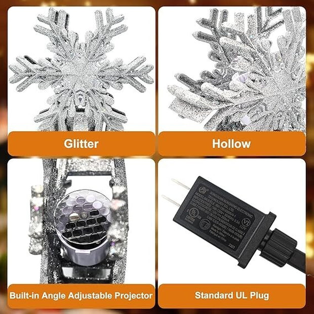 Christmas Tree Topper, Purtuemy 3D Snowflake Projection Lighted Tree Topper