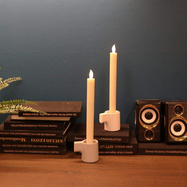 10" Ivory Flameless Taper Candles with Timer, Battery Operated Dinner Candlesticks, Push-Activated, Textured Wax Finish, Warm White Light, Remote & 10 Batteries Included - Set of 5