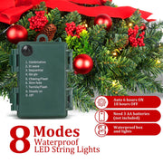 24In Pre-Lit Christmas Wreaths for Front Door Window, Artificial Evergreen Wreaths with Bow & Lights for Indoor Outdoor Christmas Decorations, Green