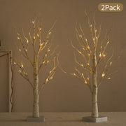 Birch Tree with Lights, 2 Pack 2FT Tree Indoor, 24 Pcs LED Warm White Lights, Christmas Home Wedding Decor Tabletop Tree Decoration