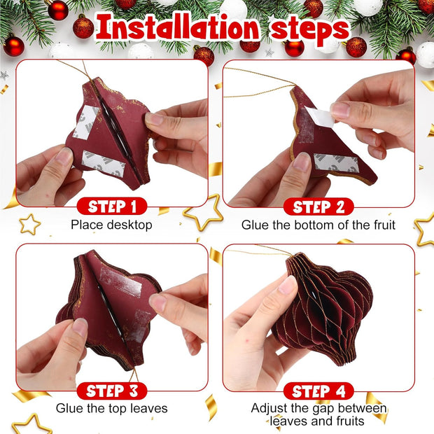 48 Pieces Christmas Paper Honeycomb Ornaments with Glitter Edge Brown Hanging Pa