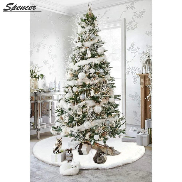 48" Diameter Christmas Tree Plush Skirts, White Faux Fur Trim Carpet Xmas Tree Skirts Mat Home Party Decorations Ornaments