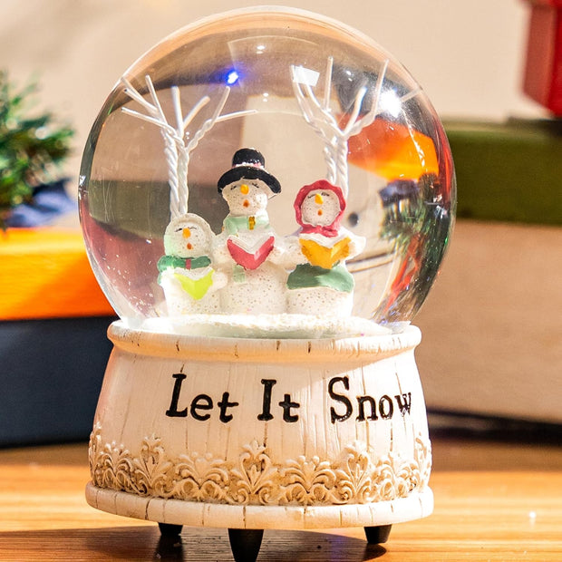 Snow Globe with Music, Christmas Decorations for Home, Glitter Spinning Glass Water Globe with Three Snowmen Sing, for Kids and Women